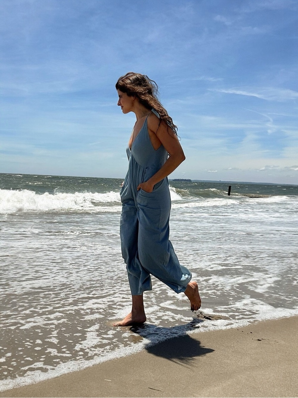 Loup Charmant Women’s Organic Cotton Wide Leg Lookout Jumpsuit In Seaglass XS